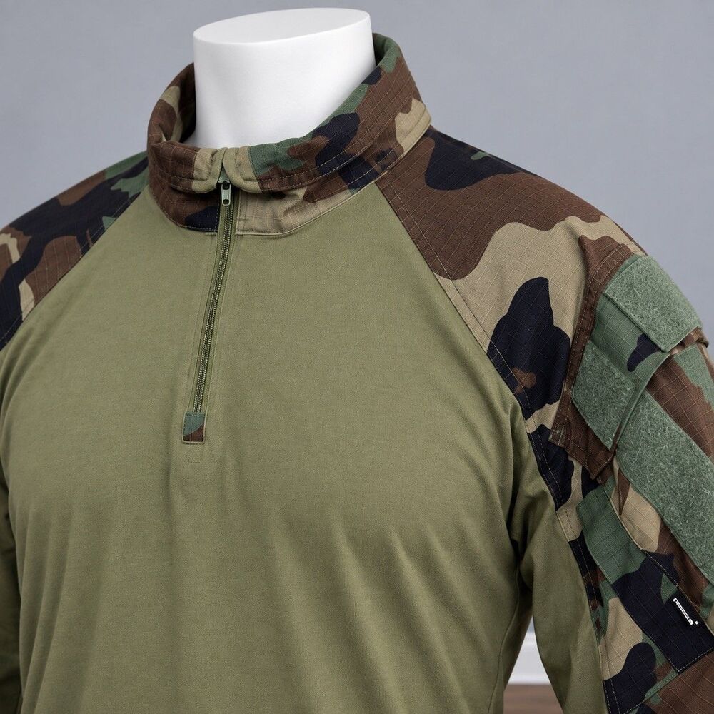 EmersonGear Mens XL Woodland Camo Tactical Combat Shirt 1/4 Zip Airsoft Milsim - Picture 8 of 13